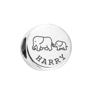 Signature Silver Elephant Family Round Charm