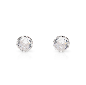 Signature Silver Round CZ Milgrain Stud Earrings