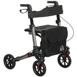 HOMCOM Rollator Walker with Seat, Compact Quick Folding Mobility Walker with 8" Wheels, Carry Bag, Adjustable Height, Cane Holder and Lightweight Aluminium Frame for Seniors and Disabled, Silver