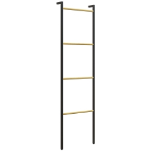 HOMCOM Toallero Apoyado en la Pared Toallero de Baño con 4 Barras de Bambú y Marco de Acero 49x5,5x167,5 cm Negro y Natural