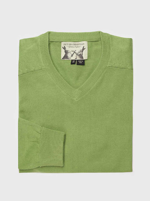 Green Cotton V Neck Jumper