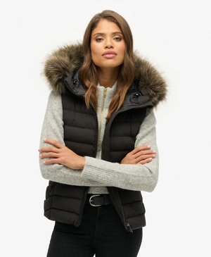 Fuji bodywarmer van imitatiebont met capuchon