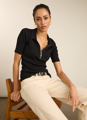 Ivy Organic Rib Zip Collar Top - UK 14 | EU 40 | US 10 / Caviar Black