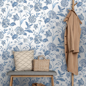 Rasch Amelie Hydrangea Floral Blue/White Wallpaper - 260169
