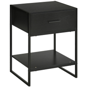 HOMCOM Mesilla de Noche Mesa Auxiliar con 1 Cajón y Estante de Almacenamiento para Dormitorio Salón Oficina 45x40x60 cm Negro