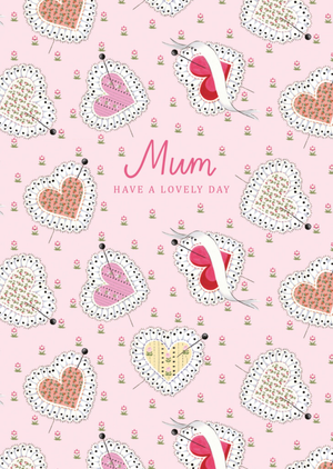 Cath Kidston Mum Have A Lovely Day Illustrated Pincushion Hearts Mother's Day Card