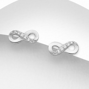 Signature Silver CZ Infinity Swirl Stud Earrings