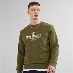 Timberland Mens Graphic Crew Neck Sweatshirt Dark Olive
