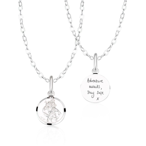 Signature Children's Silver St Christopher Handwriting Necklace