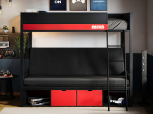 Recoil Nova Gaming Metal Bunk Bed with Futon Black & Red