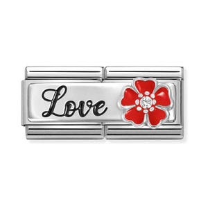 Classic Silver Love Red Flower Double Charm