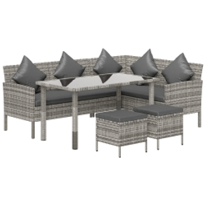 Outsunny tsunny 6-Seater Rattan Dining Set Sofa Table Footstool Outdoor w/ Cushion Garden Furniture, Dark Grey