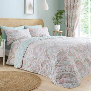 Dreams & Drapes Palais Damask Print Bedspread 190cm x 230cm Green