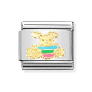 Classic Gold Easter Bunny with Flowers Charm