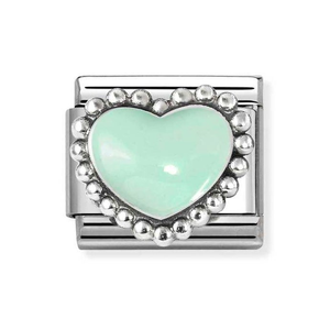 Classic Silver Pastel Green Raised Heart Charm