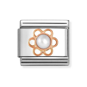 Classic Rose Gold Flower with Freshwater Pearl Charm