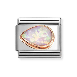 Classic Rose Gold Pink Opal Left Teardrop Charm