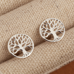Tempest Wald Silver Plain Round Tree Of Life Stud Earrings
