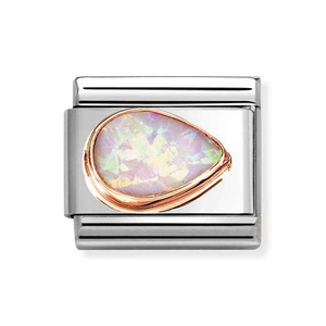 Classic Rose Gold Pink Opal Right Teardrop Charm