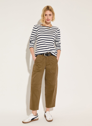 Amelia Organic Cotton Barrel Leg Cargo Trousers - 12 (UK Size 12) / Brown