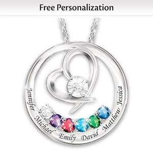 Diamond & Birthstone Family Personalized Pendant Necklace