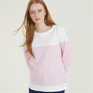 Crew Clothing Womens Cassie Button Detail T-Shirt Whitelinen Cashmere Rose