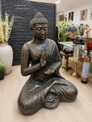 Mercy Buddha Statue Black Gold Cement Fibre Material Outdoor