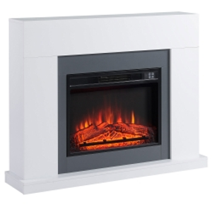 HOMCOM Chimenea Eléctrica 1800W-2000W con Mando a Distancia Llama Ajustable Termostato Temporizador Semanal para 37 m² Blanco