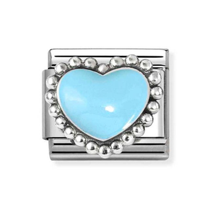 Classic Silver Pastel Blue Raised Heart Charm