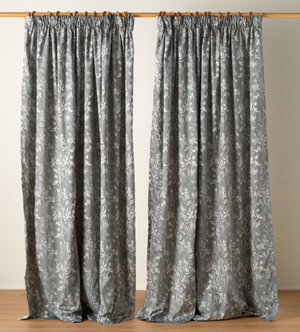 Florence Floral Jacquard 100% Cotton Lined Pencil Pleat Curtain (Pair)
