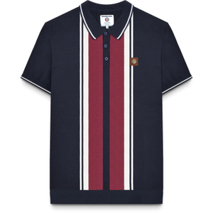 Lambretta Mens Striped Knit Short Sleeve Polo Shirt - 3XL / Navy