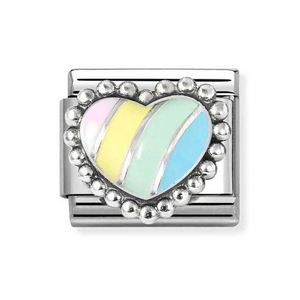 Classic Silver Multicoloured Raised Heart Charm
