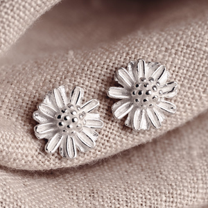 Tempest Meadow Silver Brushed Flower Stud Earrings