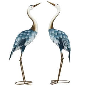 Outsunny Crane Garden Ornaments, 2 PCS Steel Garden Statue Set Gifts, Water and Rust Resistant Sculptures for Patio Pond Landscape Decoration, Multi-Colour