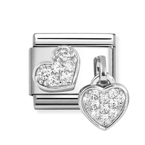 Classic Silver CZ Heart & Heart Drop Pendant Charm