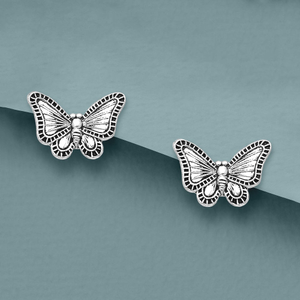 Tempest Meadow Silver Oxidised Butterfly Stud Earrings