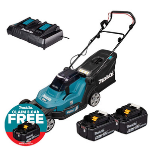 Makita DLM432PT2 Twin 18V LXT Cordless 430mm Lawnmower with 2x 5Ah Battery and Charger