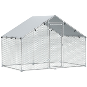 PawHut Corral para Gallinas Gallinero Metálico Grande de 3x1,7x1,9 m con Cubierta Impermeable y Anti-UV Plata