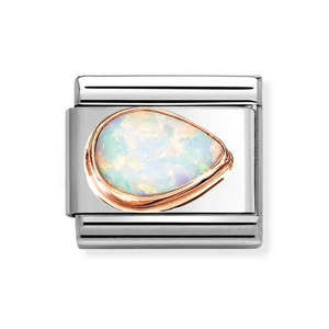 Classic Rose Gold White Opal Right Teardrop Charm