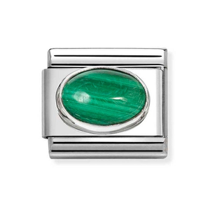 Classic Silver Oval Green Malachite Charm