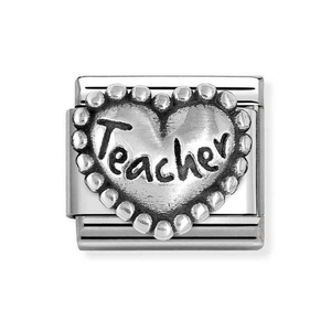 Classic Silver Teacher Dotted Heart Charm