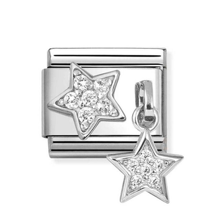 Classic Silver CZ Star & Star Drop Pendant Charm