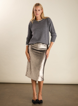 Toni Recycled Sequin Pencil Midi Skirt - UK 12 | EU 40 | US 08 / Silver Grey