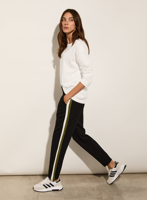 Petite Jay Side Stripe Tapered Trousers - 10 (UK Size 10) / Caviar Black & Olive