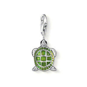 Classic Silver Green Enamel Turtle Charm