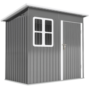 Outsunny 7 x 4ft Eco-friendly Galvanised Steel Garden Shed, with Lock and Gloves, 40kg/㎡ Snow Capacity - Grey