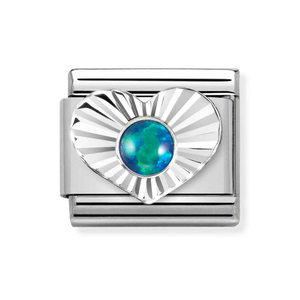 Classic Silver Faceted Heart Green Opal Charm