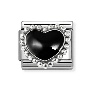 Classic Silver Black Raised Heart Charm