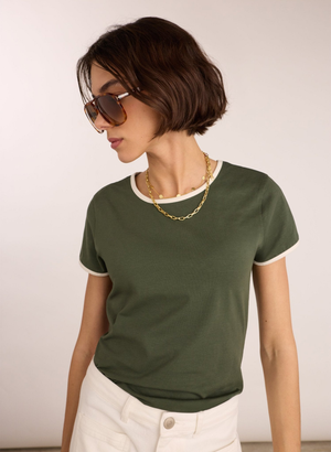 Organic Cotton Slim Tee - UK 18 | EU 44 | US 14 / Khaki & Antique White