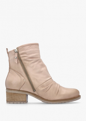 Onika Cream Leather Block Heel Ankle Boots